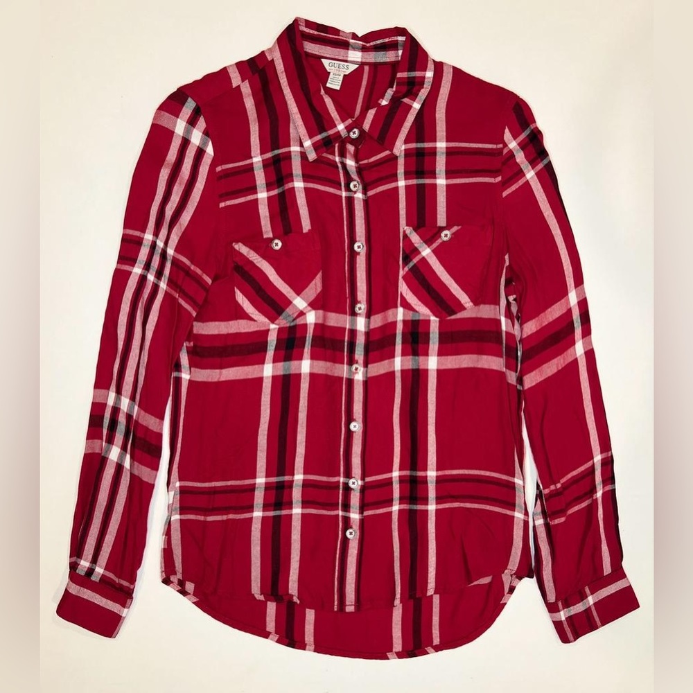 GUESS Plaid Button Up Long Sleeve Button Pockets at Chest Shirt‎ Viscose Size XS - Picture 11 of 13